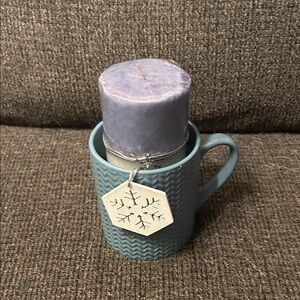 Lavender Candle in Textured Blue Mug